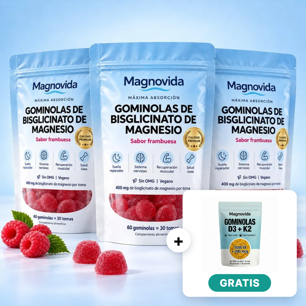 Pack de 3 bolsas de gominolas de magnesio Magnovida con gominolas D3+K2 gratis