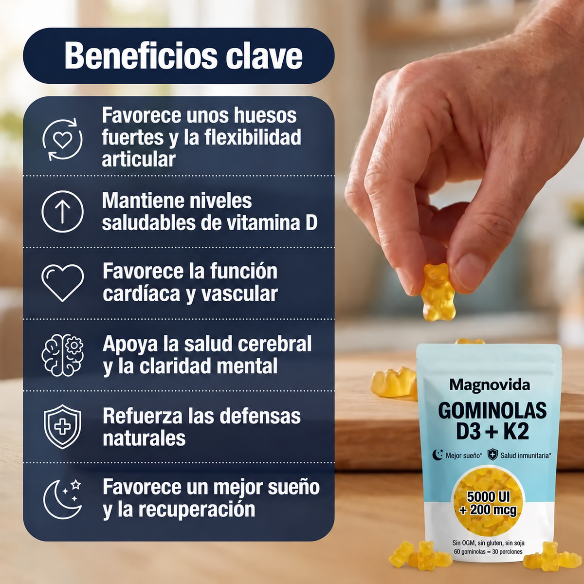 Beneficios clave de las gominolas D3 + K2