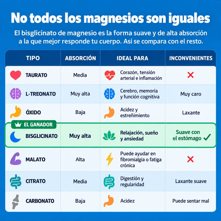 Tabla comparativa de formas de magnesio