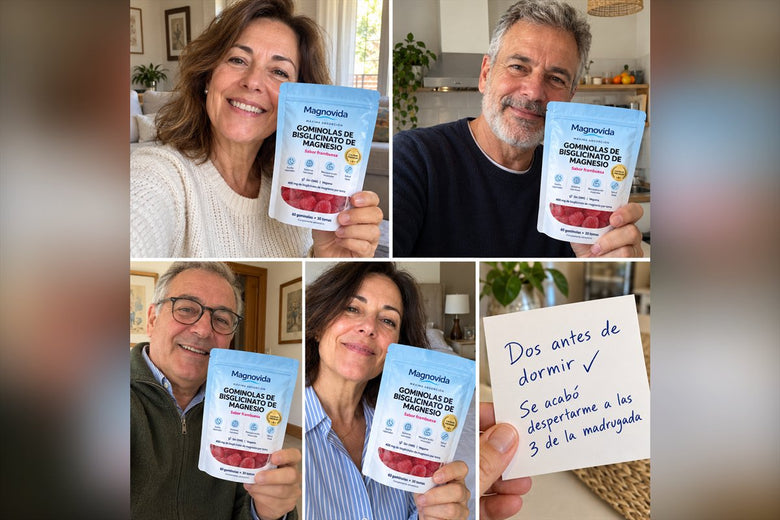 Collage de clientes con su bolsa de gominolas Magnovida