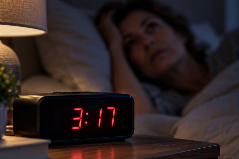 Mujer despierta en la cama a las tres de la madrugada