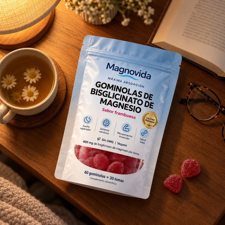 Producto Magnovida junto al mecanismo en tres pasos